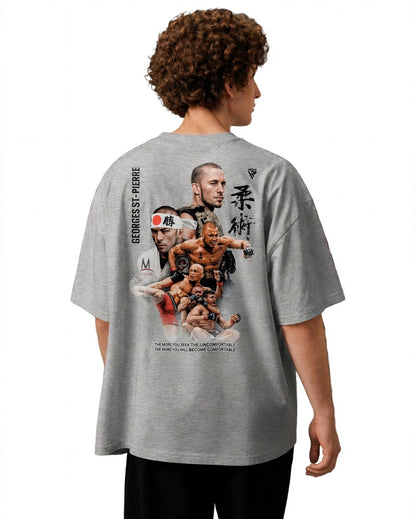 PULLZN Fight Collection Oversized Heavyweight Tee – Georges St-Pierre (Heather Grey & White)